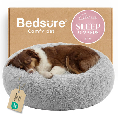 Calming Donut Dog Bed Faux Fur Anti Slip Washable