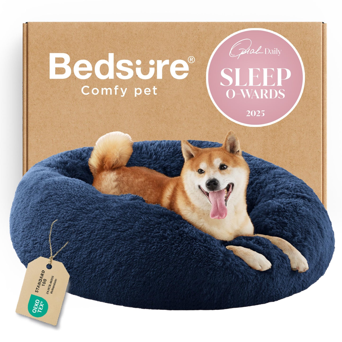 Calming Donut Dog Bed Faux Fur Anti Slip Washable
