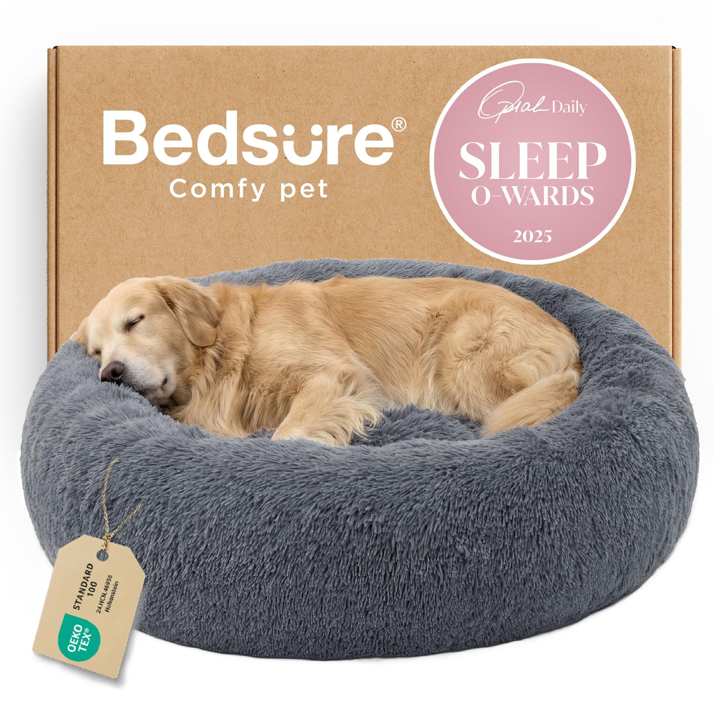 Calming Donut Dog Bed Faux Fur Anti Slip Washable