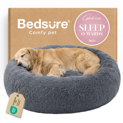 Calming Donut Dog Bed Faux Fur Anti Slip Washable