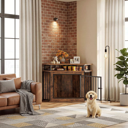 Corner Dog Crate Furniture with Storage Shelves